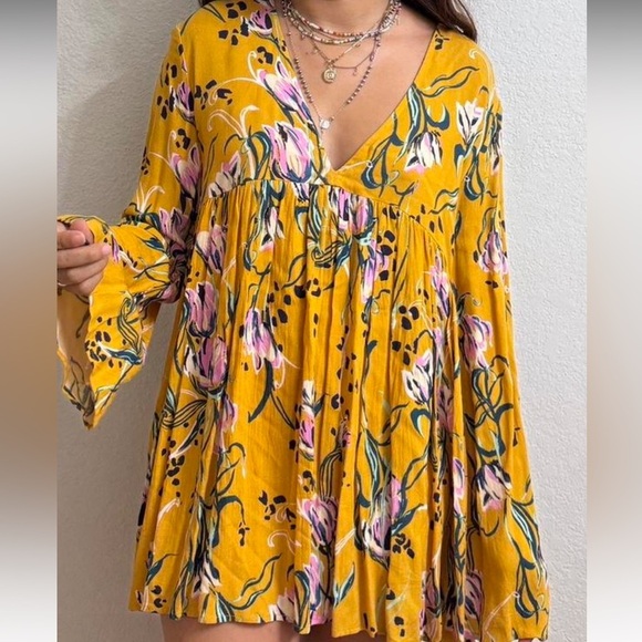 Free People Mustard Floral Dress - Picture 1 of 8